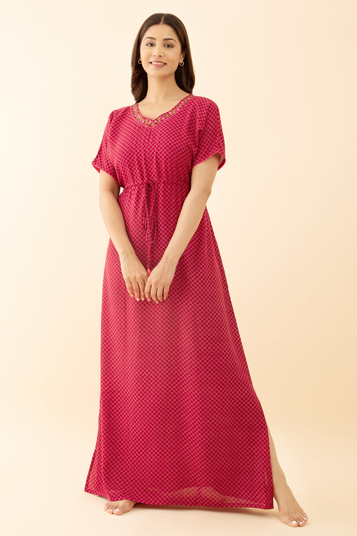Printed Maroon Nighty with Stylish