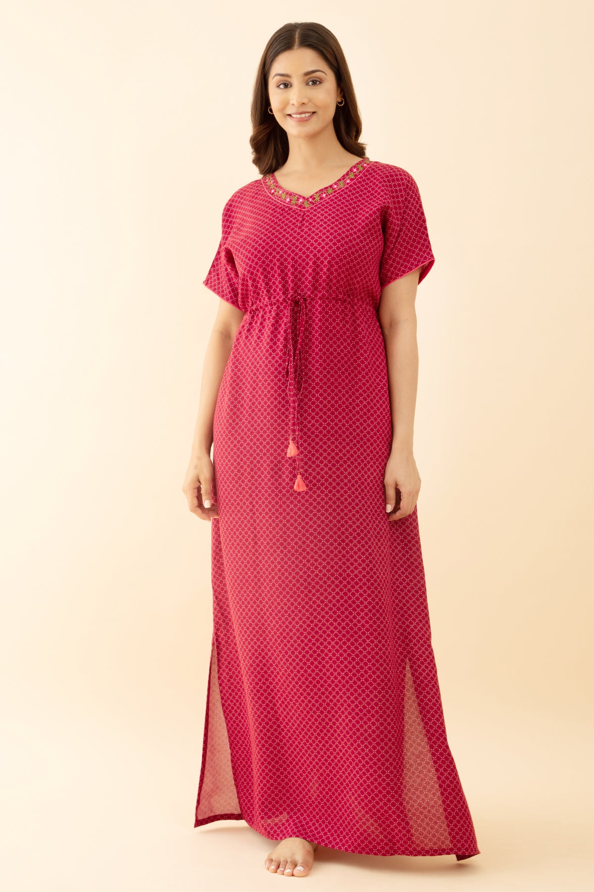 Printed Maroon Nighty with Stylish