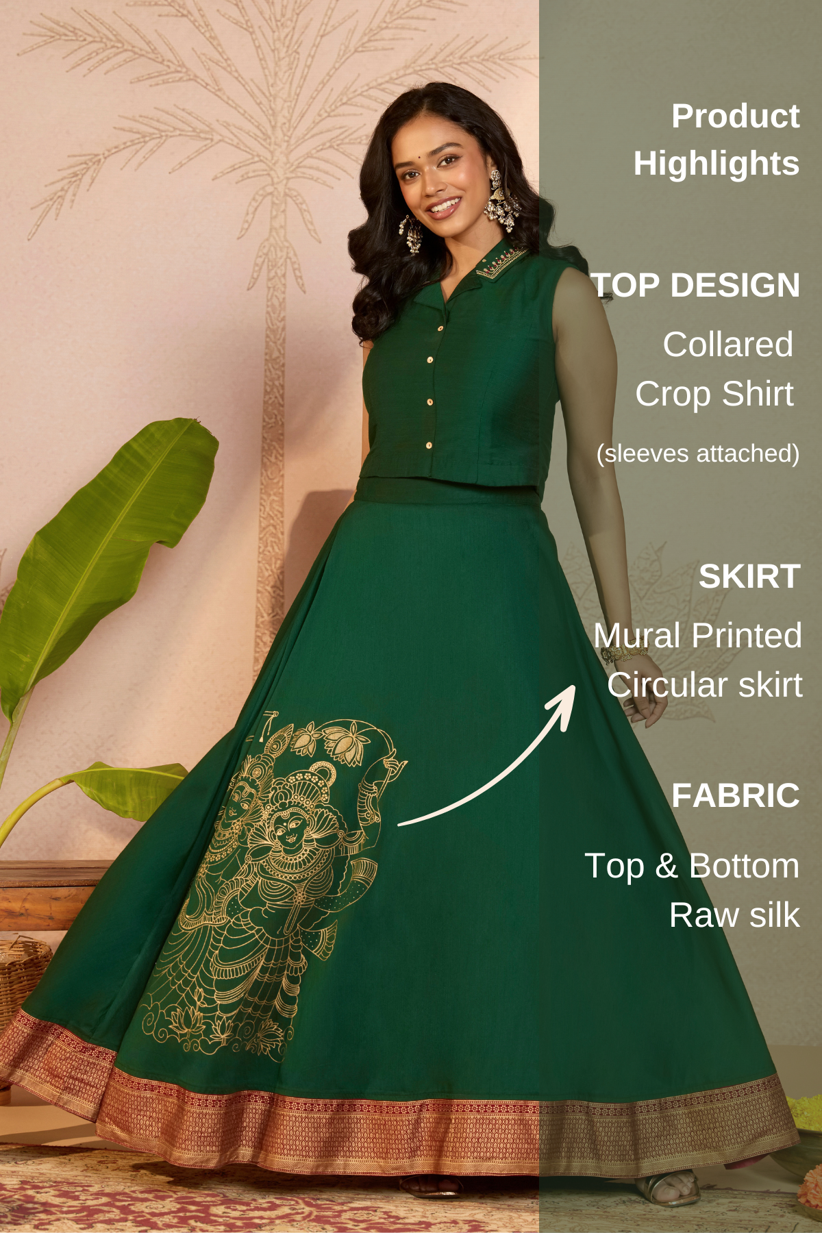 Green Mural Printed Skirt Set