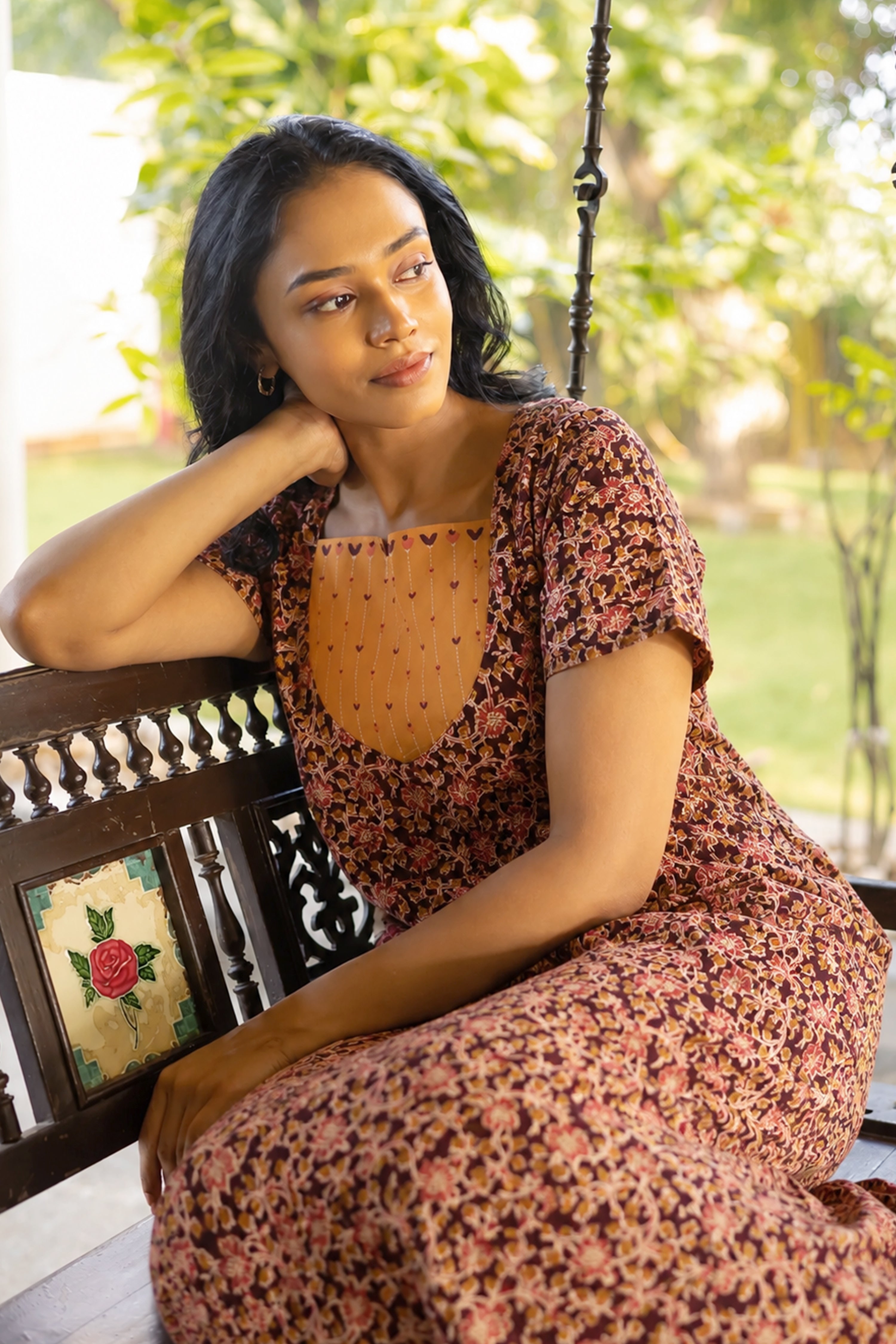 Maroon Kalamkari Cotton Nightwear