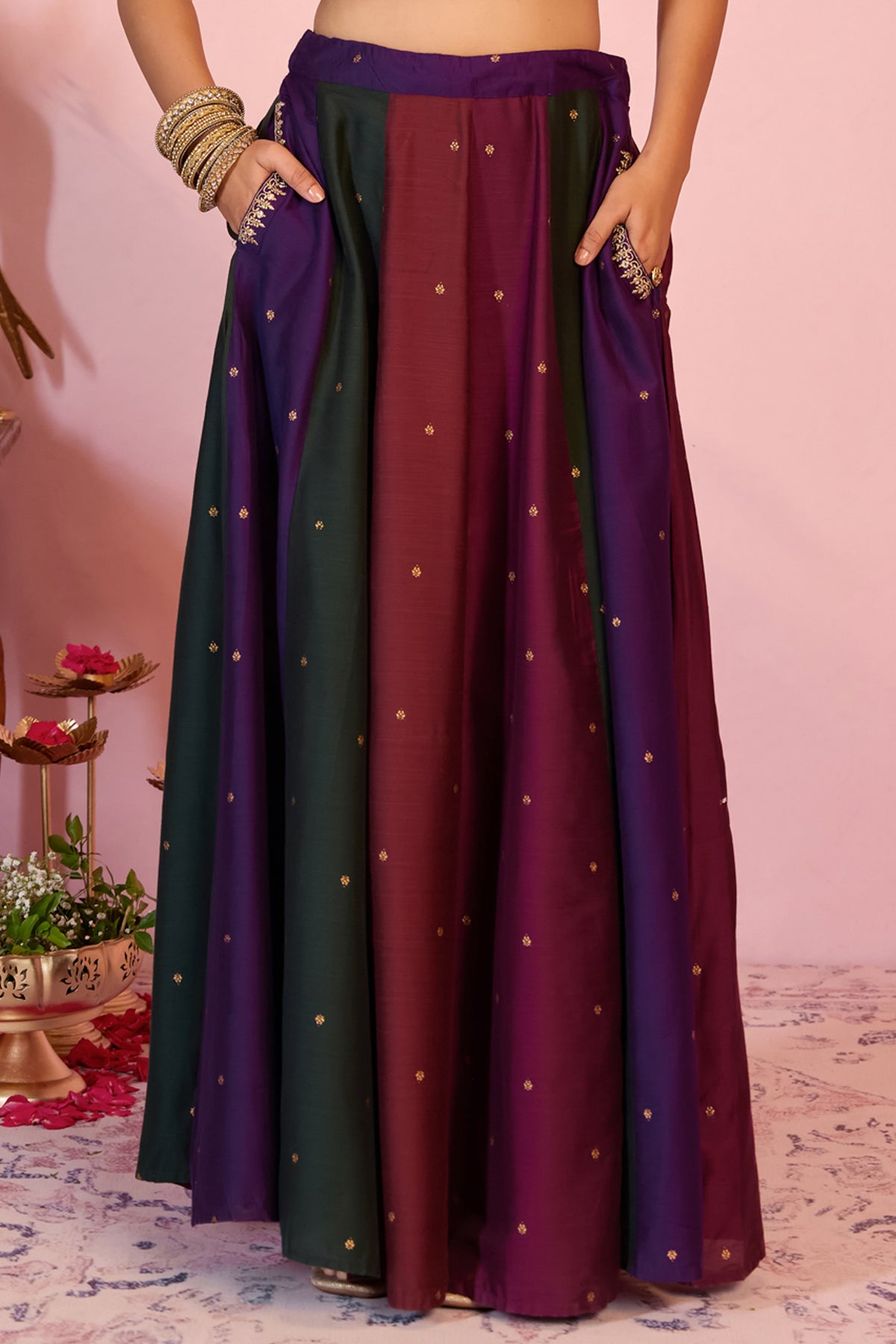 Multicolour Butta Panelled Festive Skirt