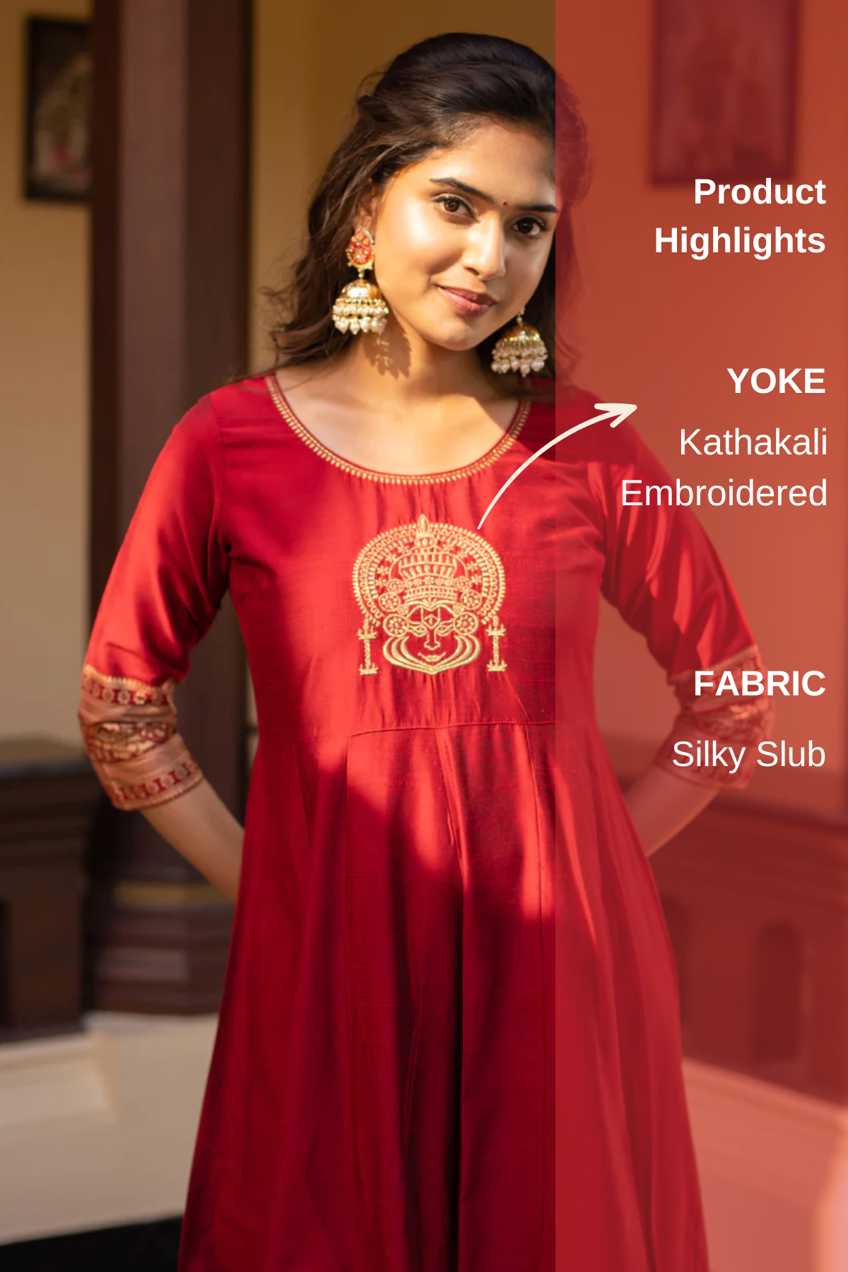 Kathakali Embroidered & Printed Anarkali - Maroon