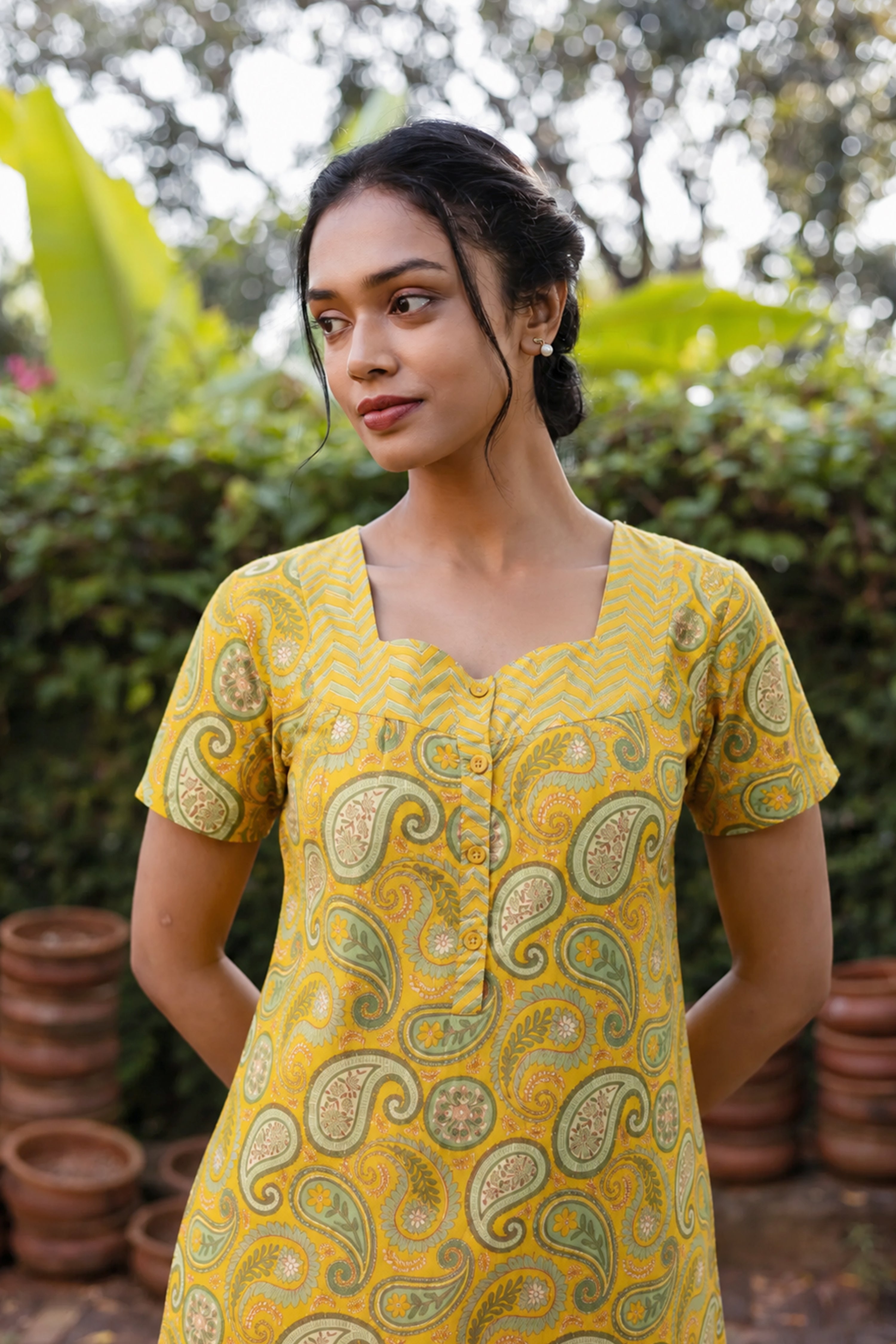 Yellow Paisley Cotton Nightwear