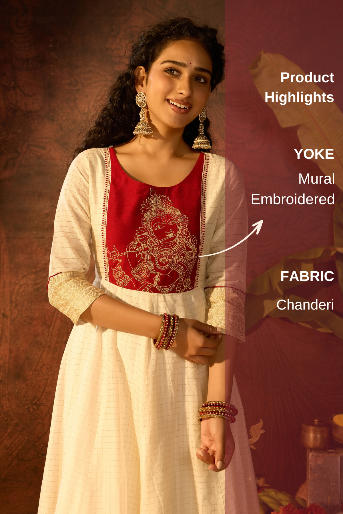 Festive Off White Mural Embroidered Anarkali