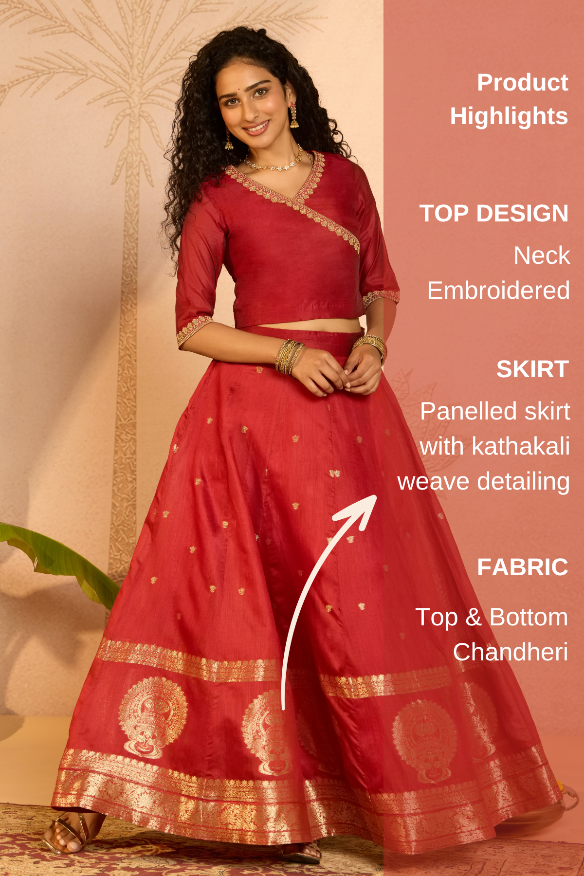 Woven Kathakali Skirtset with Embroidered Crop Top