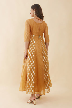 Floral Embroidered Yoke With Brocade Panelled Anarkali Mustard