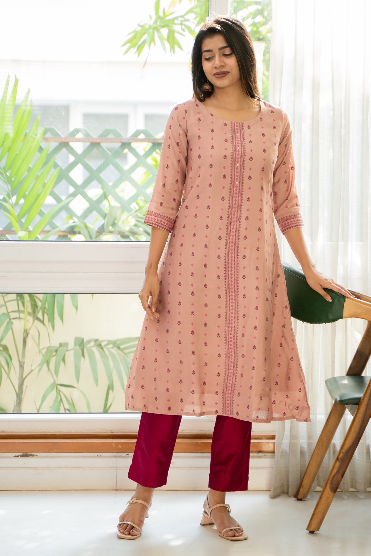 All Over Geometric & Floral Printed Kurta - Pink