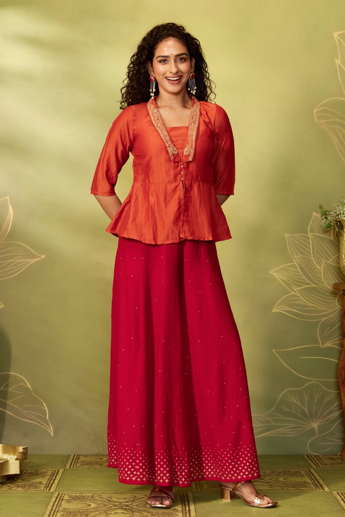 Red Printed Festive Divided Skirt