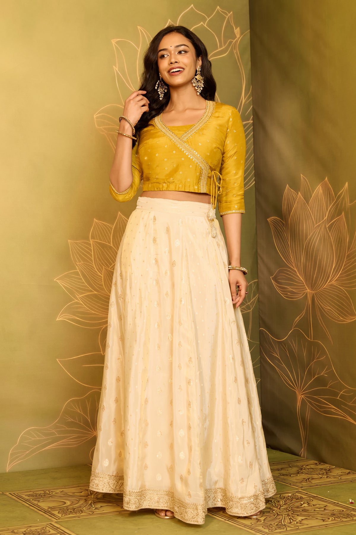 Off White Butta Solid Panelled Festive Skirt