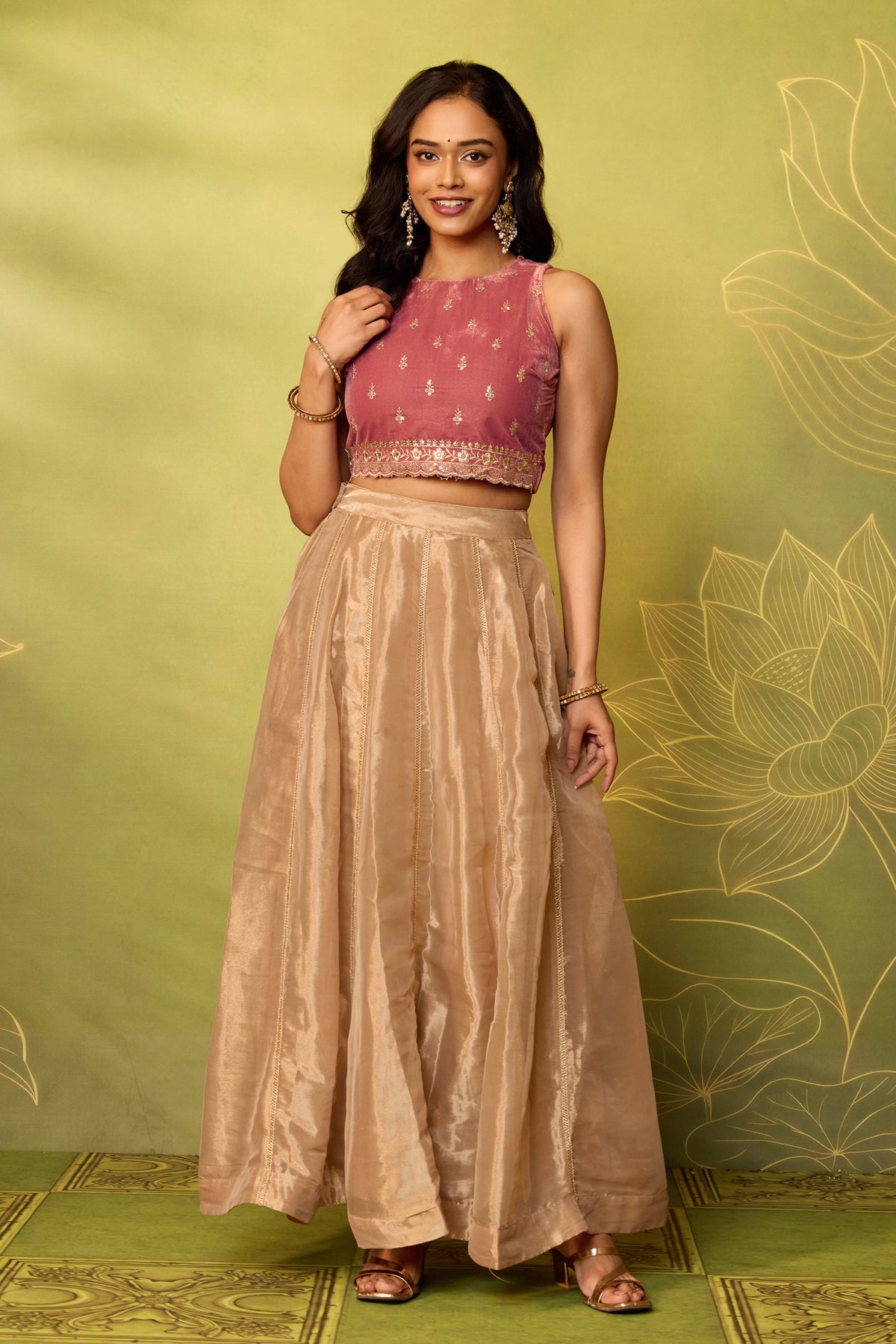 Gold Solid Panelled Festive Skirt