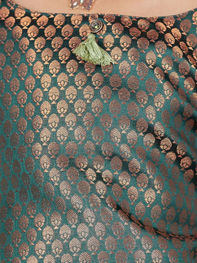 All Over Geometric Motif Weave Top Vallum Kali Printed Skirt Set Green