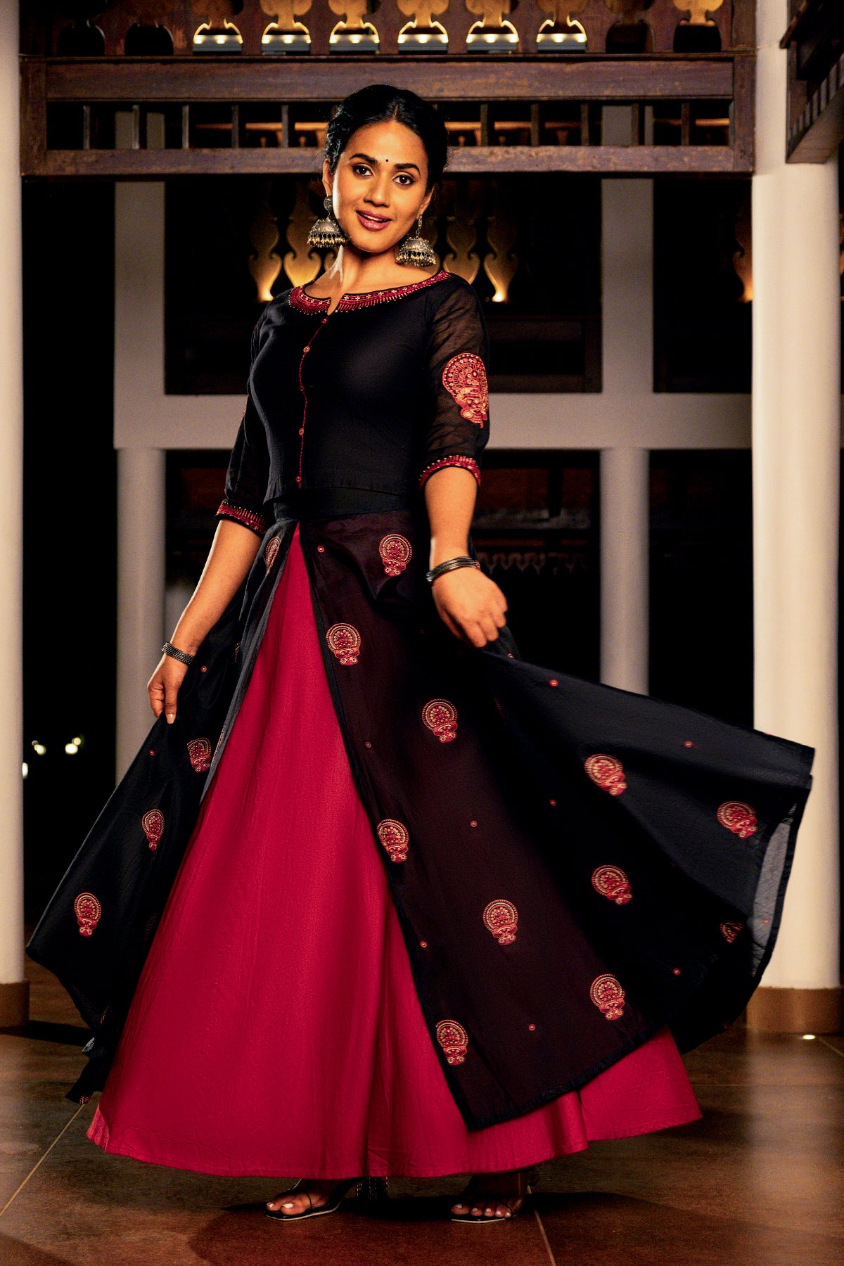Theyyam Kathakali Embroidered Skirt set - Black & Red