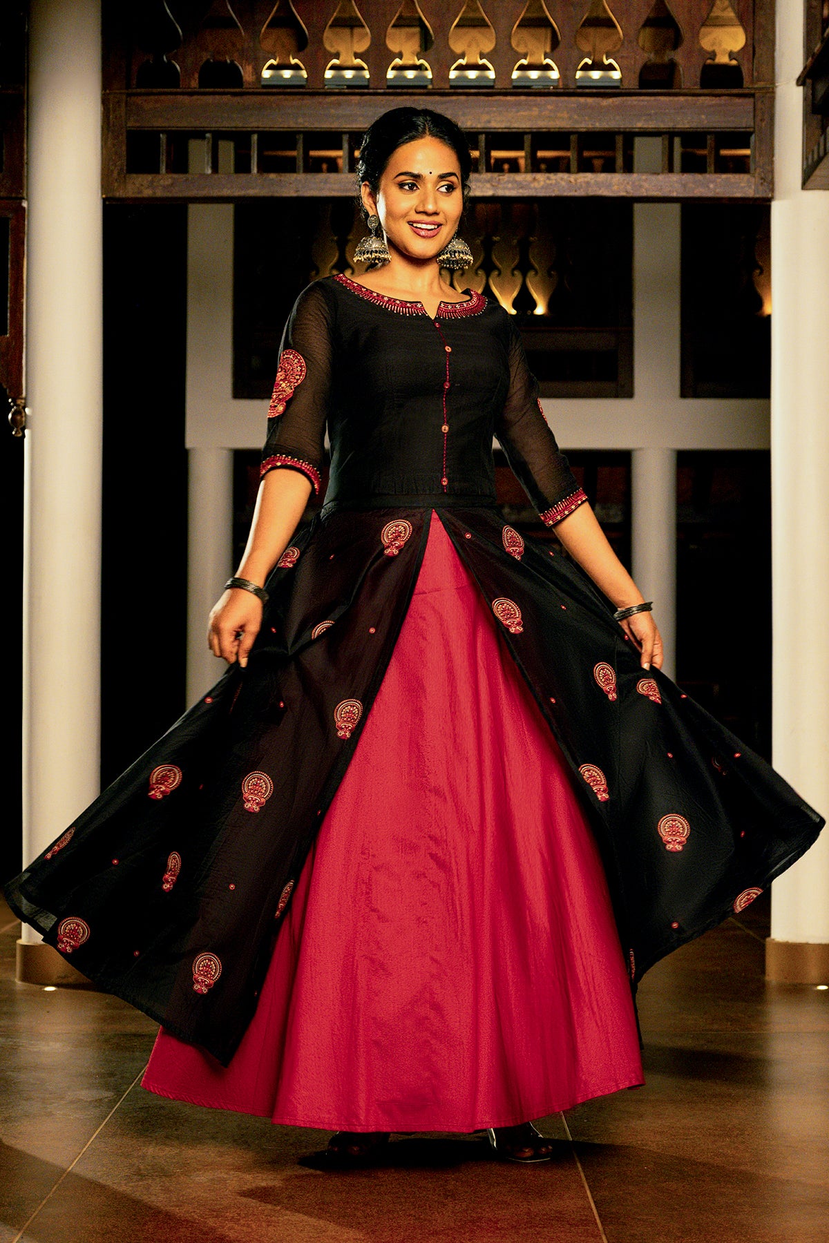 Theyyam Kathakali Embroidered Skirt set - Black & Red