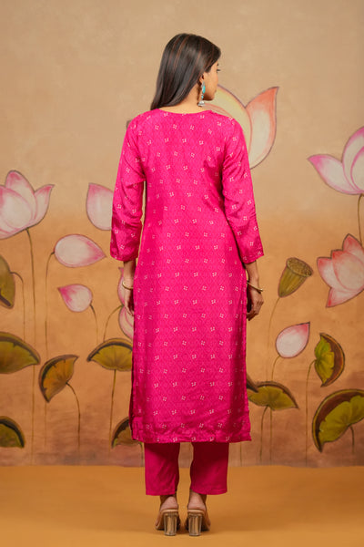 Zari Bandhini With Rich Bead Embroidered Kurta Set With Brocade Dupatta Pink