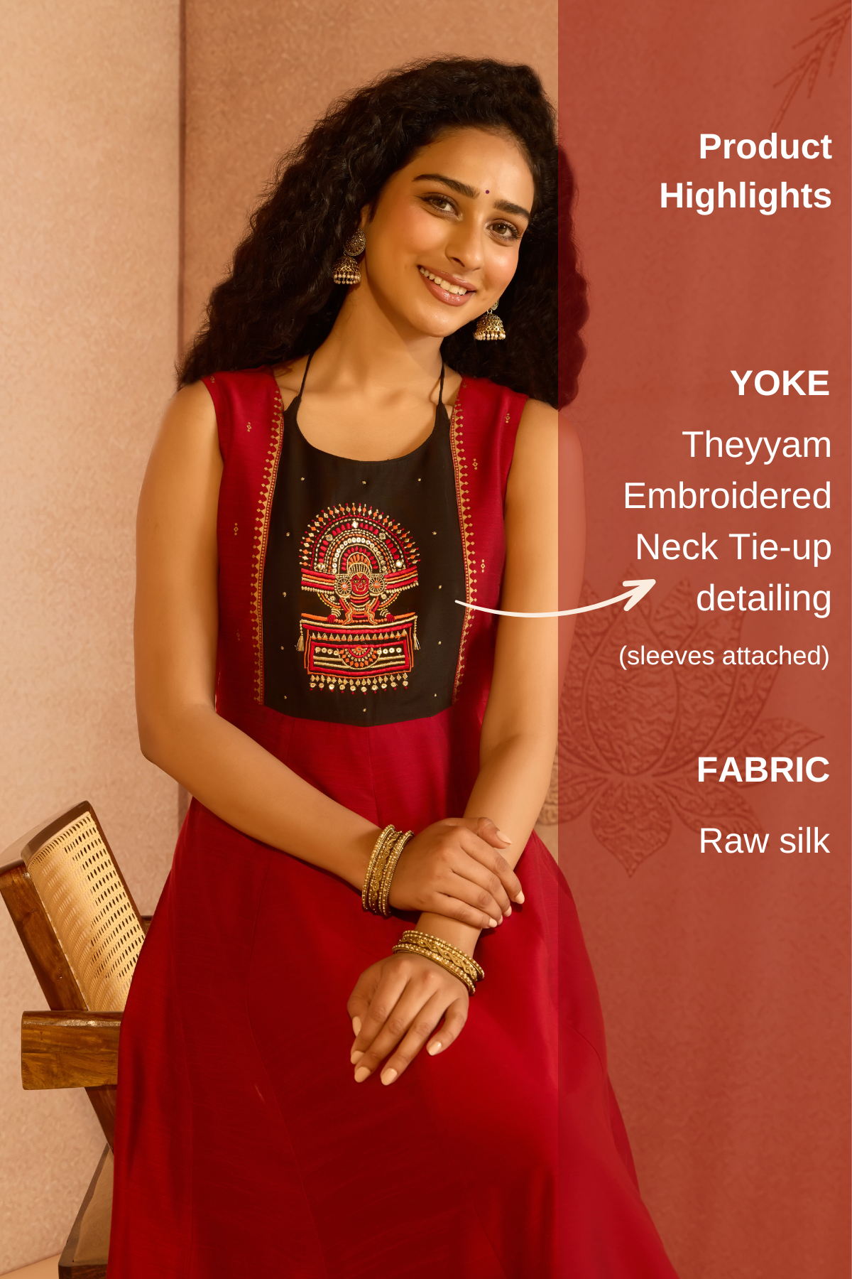 Theyyam Embroidered Red & black Onam Anarkali