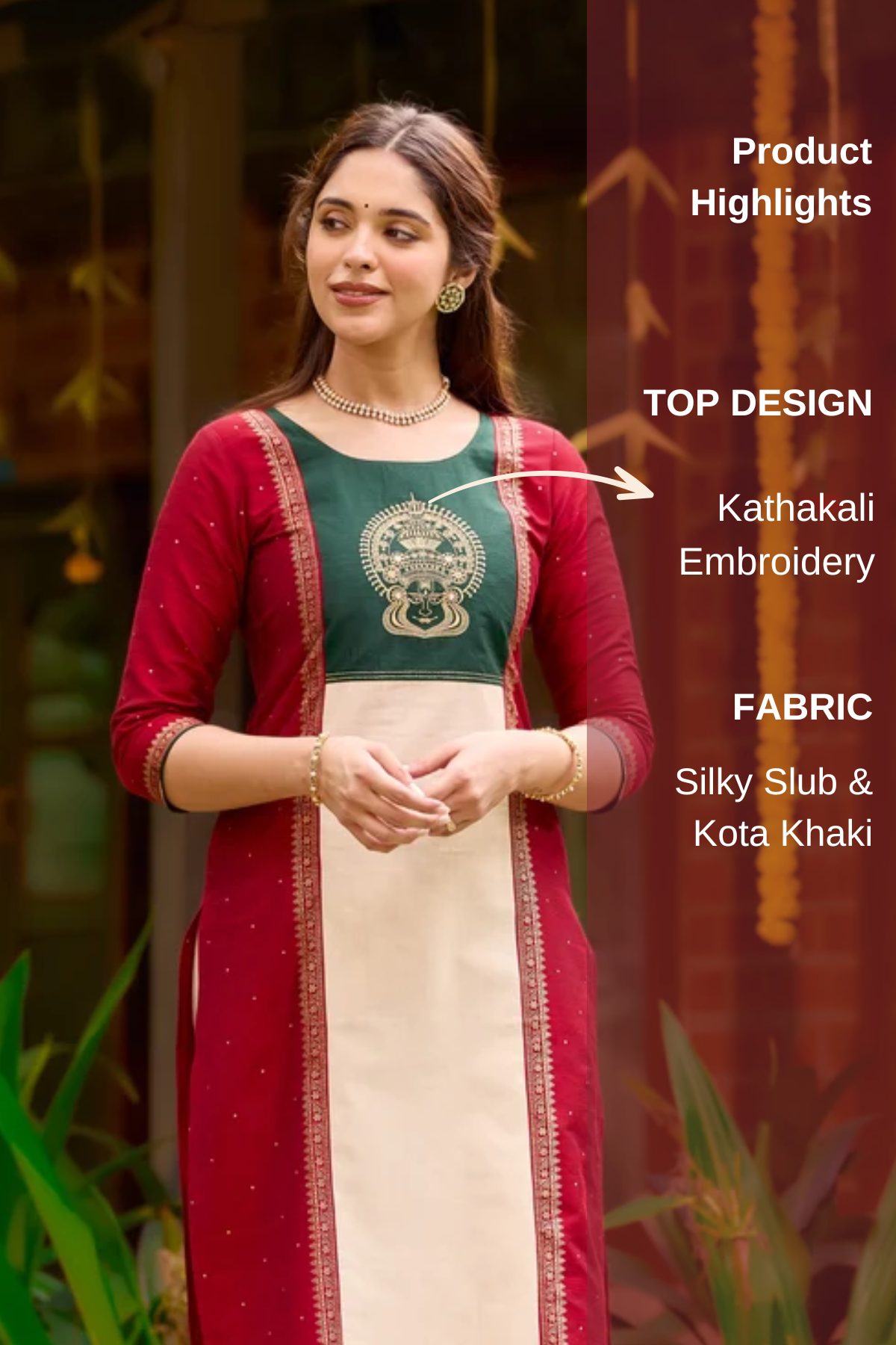 Off-White & Red Kurta with Kathakali Embroidery