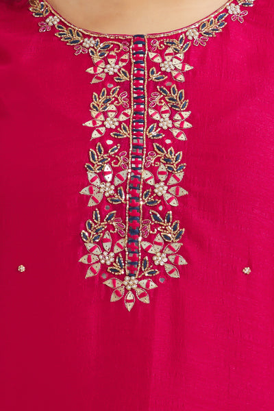 Floral Beads Embroidered Yoke With Embellished Dupatta Pink