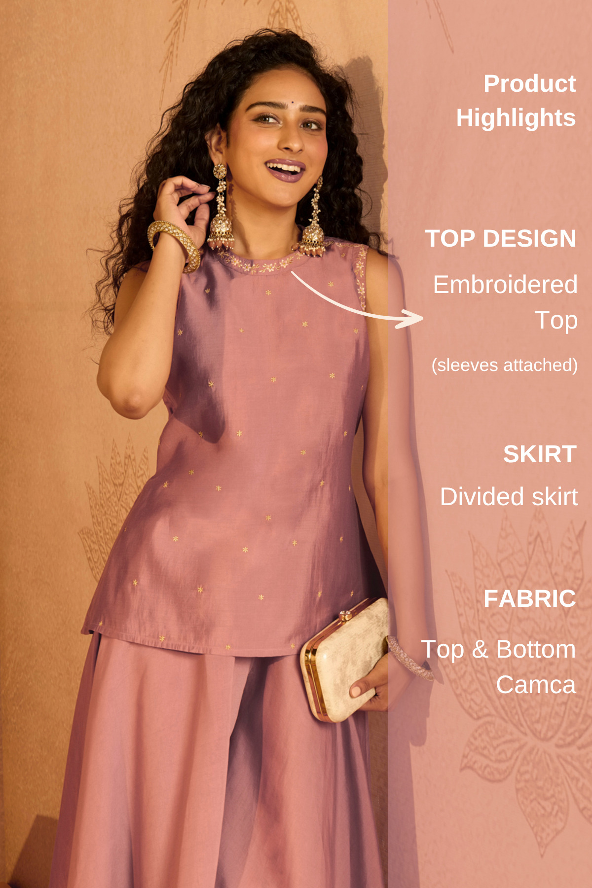Peach Embroidered Short Kurta Skirt Set