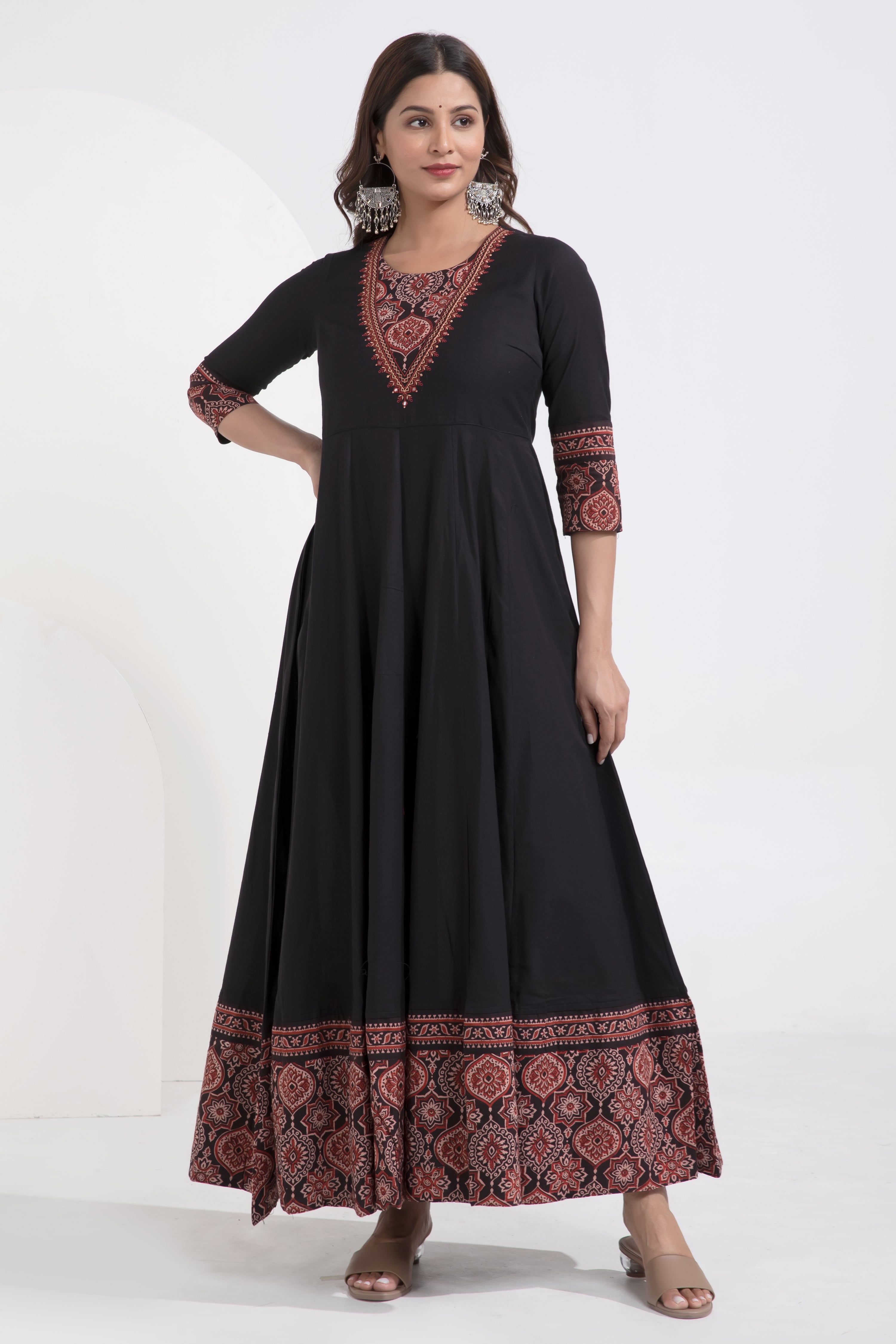Buy Black Ajrakh Cotton Anarkali for Women Online | Cotton Anarkali Maybell Womens Fashion Buy Black Ajrakh Cotton Anarkali for Women Online | Cotton Anarkali Maybell Womens Fashion