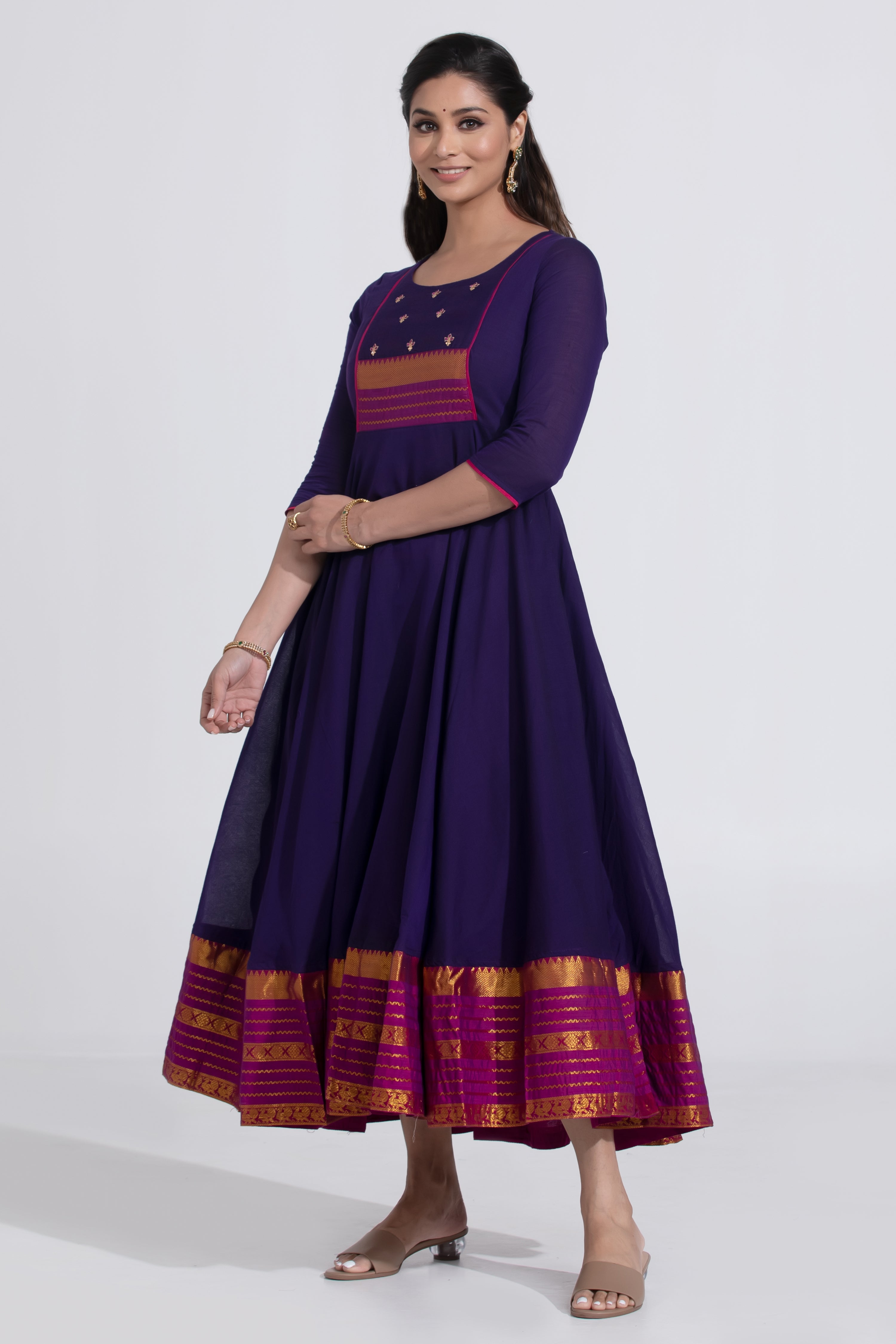 Purple Mangalagiri Cotton Anarkali with Foil Mirror Work Maybell Womens Fashion Purple Mangalagiri Cotton Anarkali with Foil Mirror Work Maybell Womens Fashion