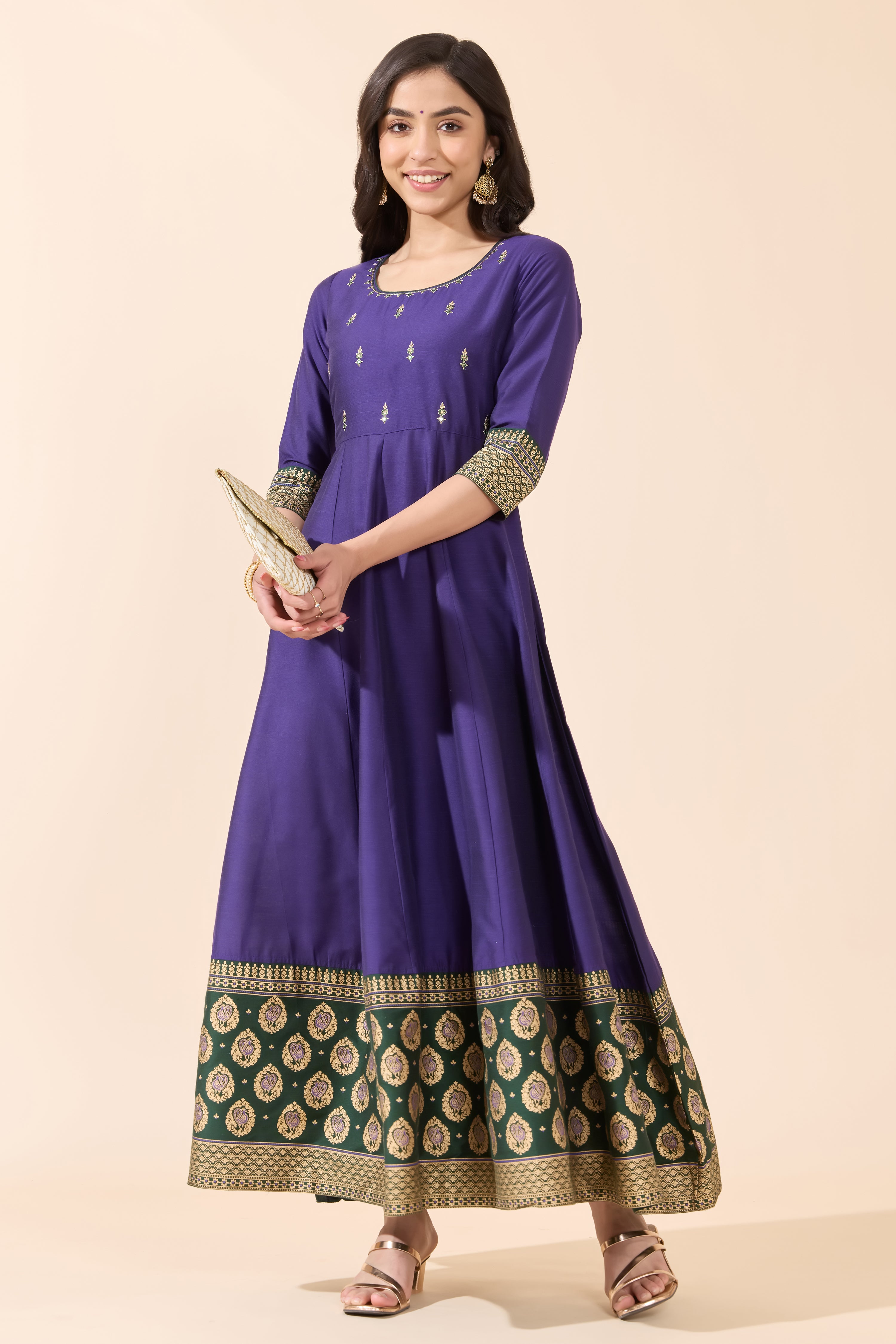 ALL OVER BUTTA EMBROIDERED ANARKALI WITH CONTRAST PRINTED BORDER