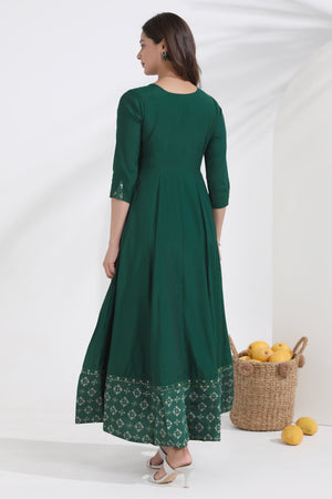 Bandhani Printed & Embroidered Green Anarkali