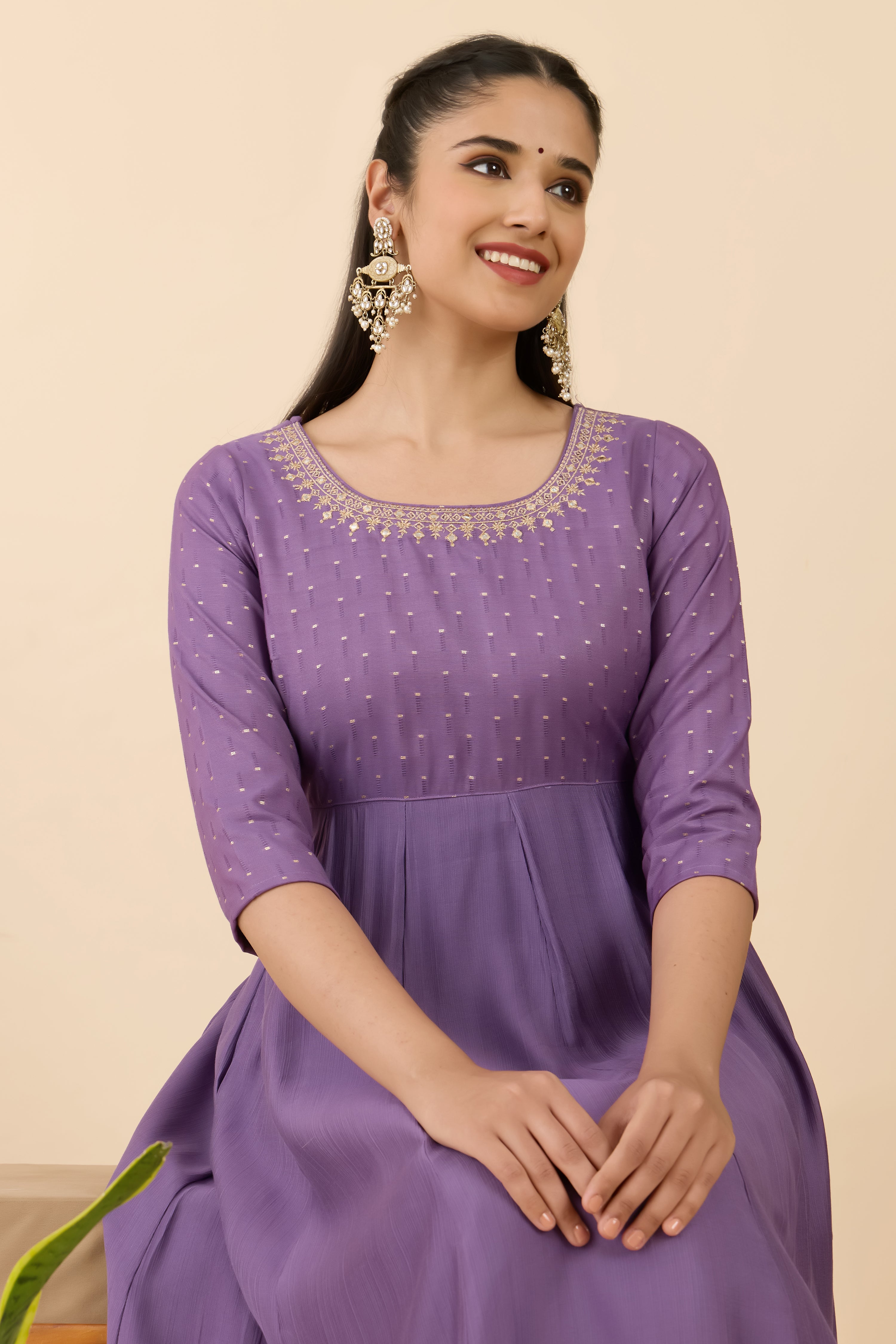 PURPLE CHANDHERI ANARKALI