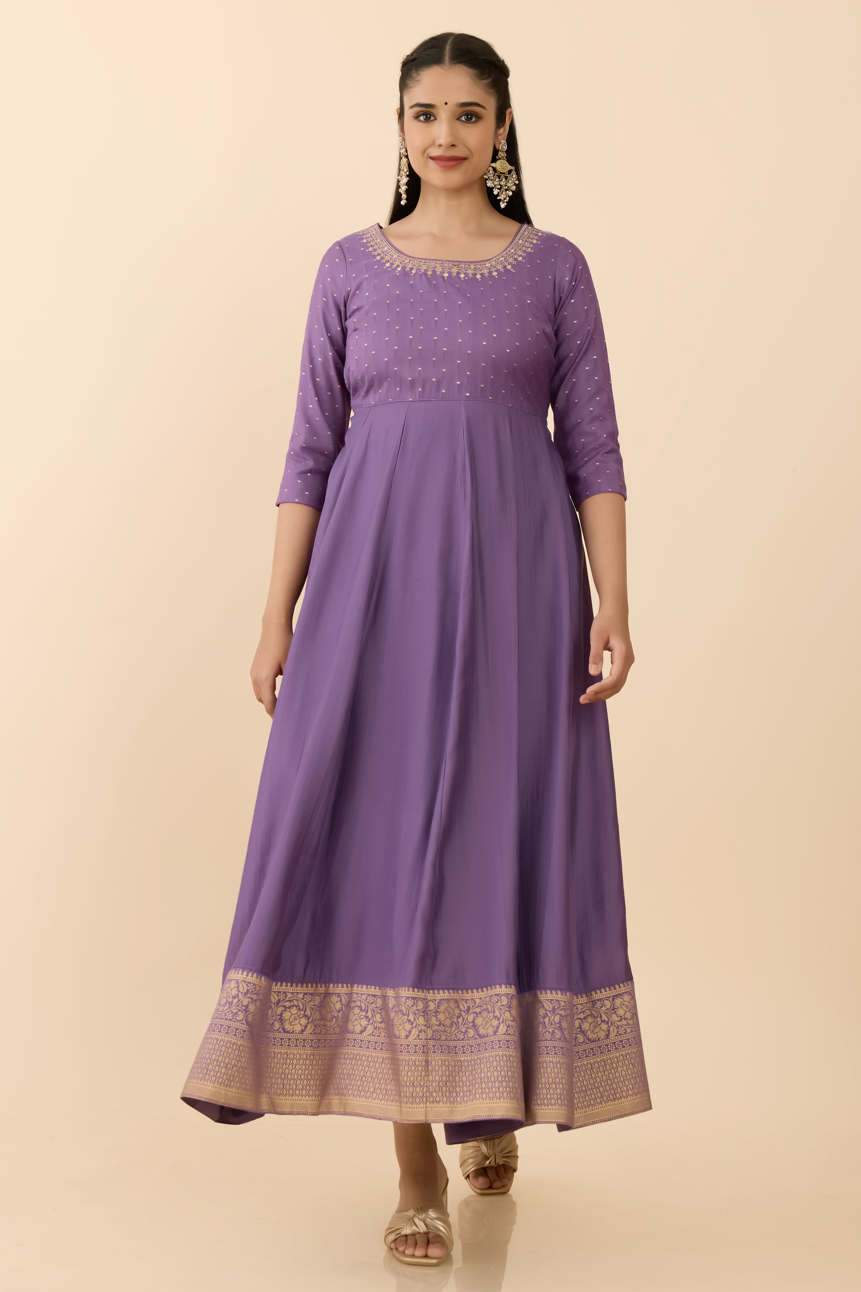 PURPLE CHANDHERI ANARKALI
