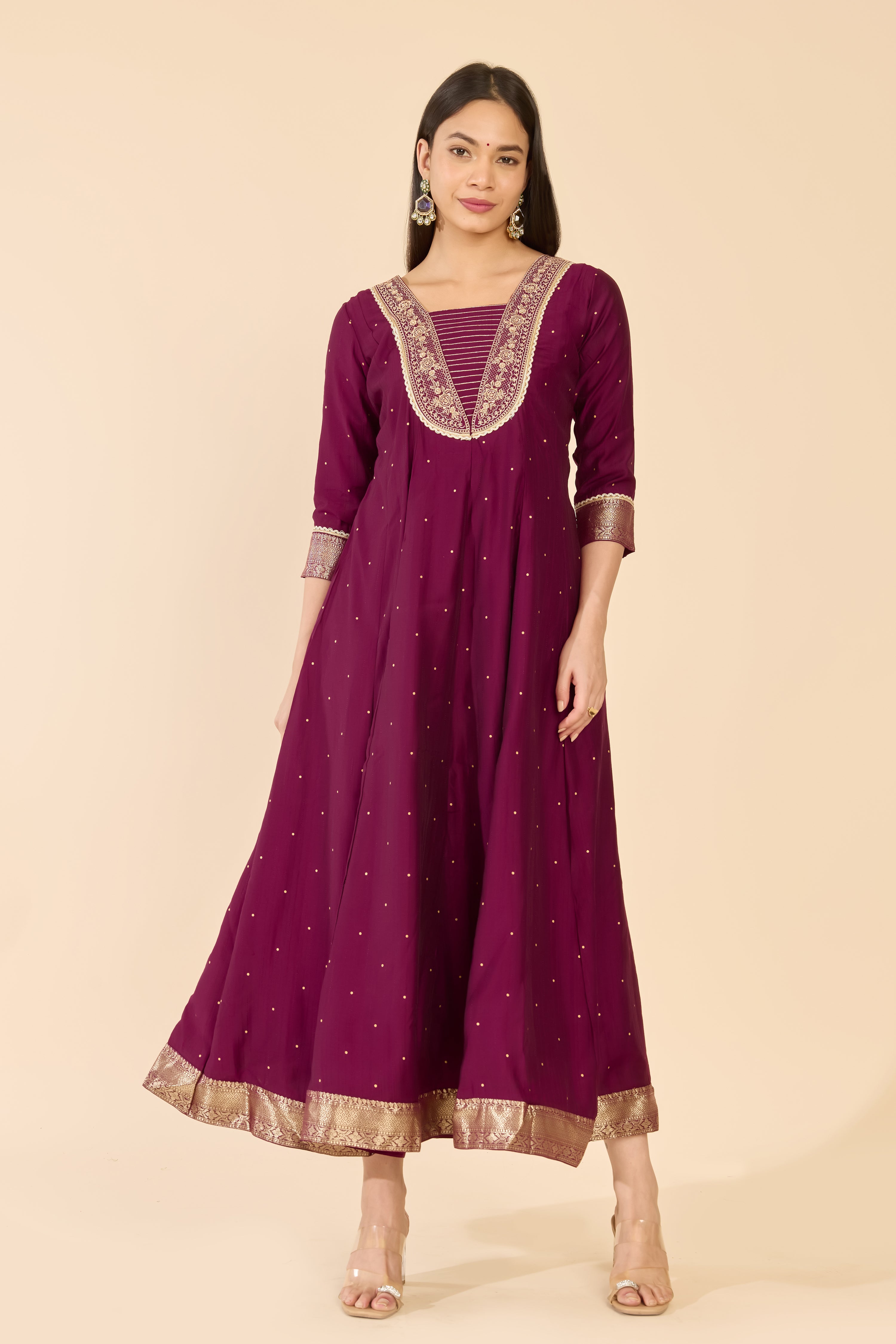 Wine Embroidered Yoke Anarkali