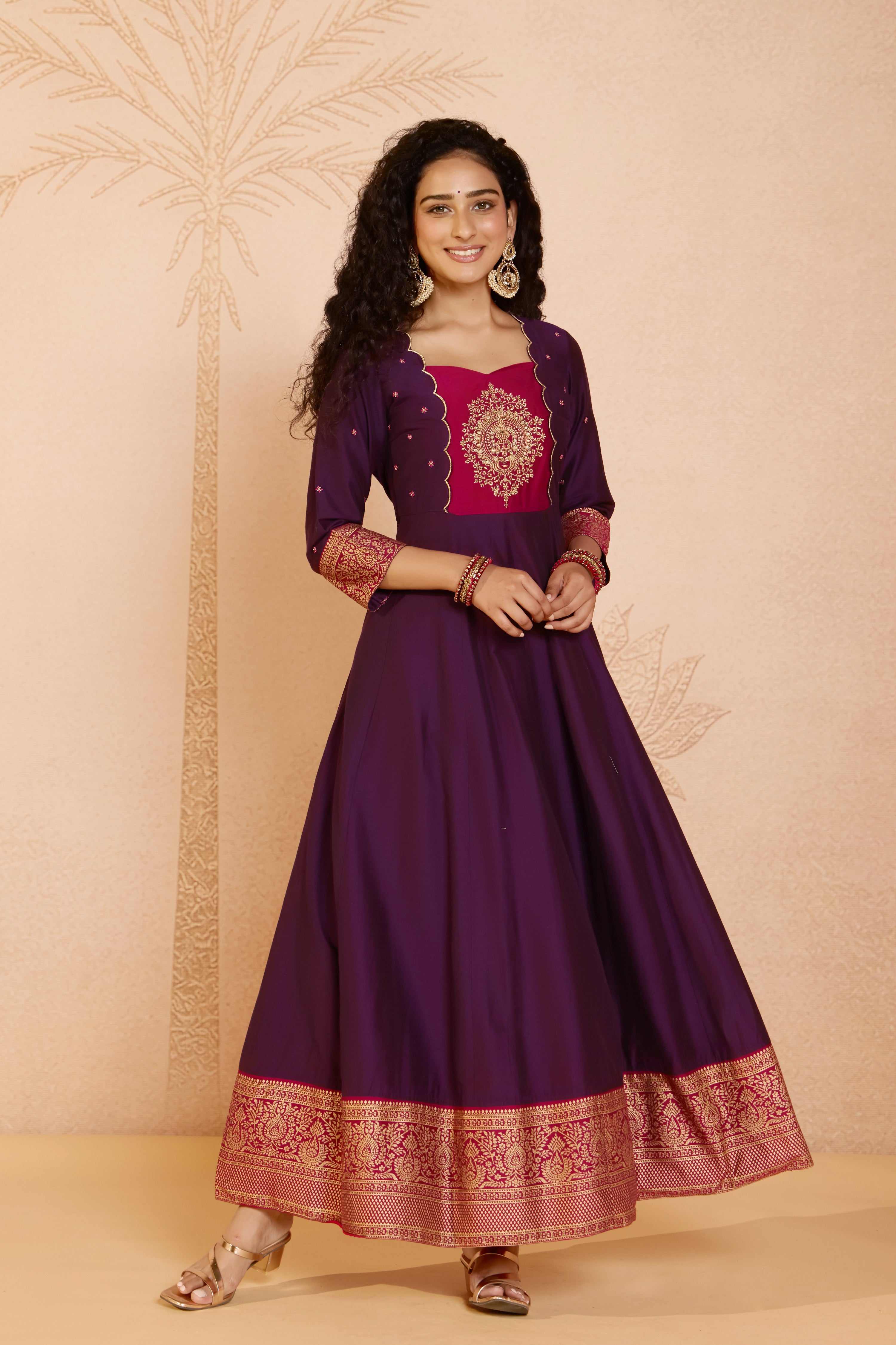 Kathakali Embroidered Purple & Magenta Scallop Anarkali