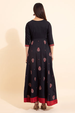Theyyam Kathakali Printed Anarkali - Black