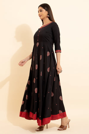 Theyyam Kathakali Printed Anarkali - Black