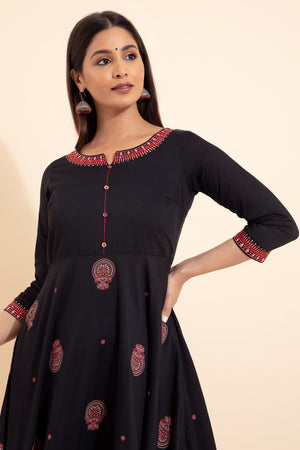 Theyyam Kathakali Printed Anarkali - Black