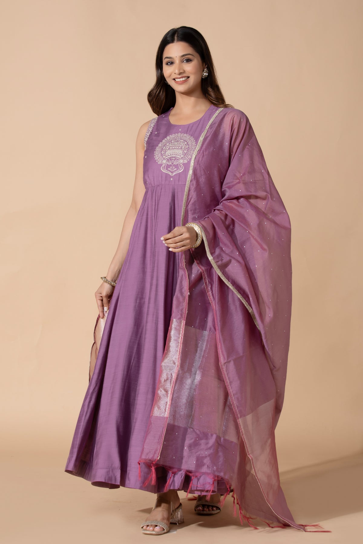 Kathakali Embroidered Lilac A-Line Anarkali With Dupatta