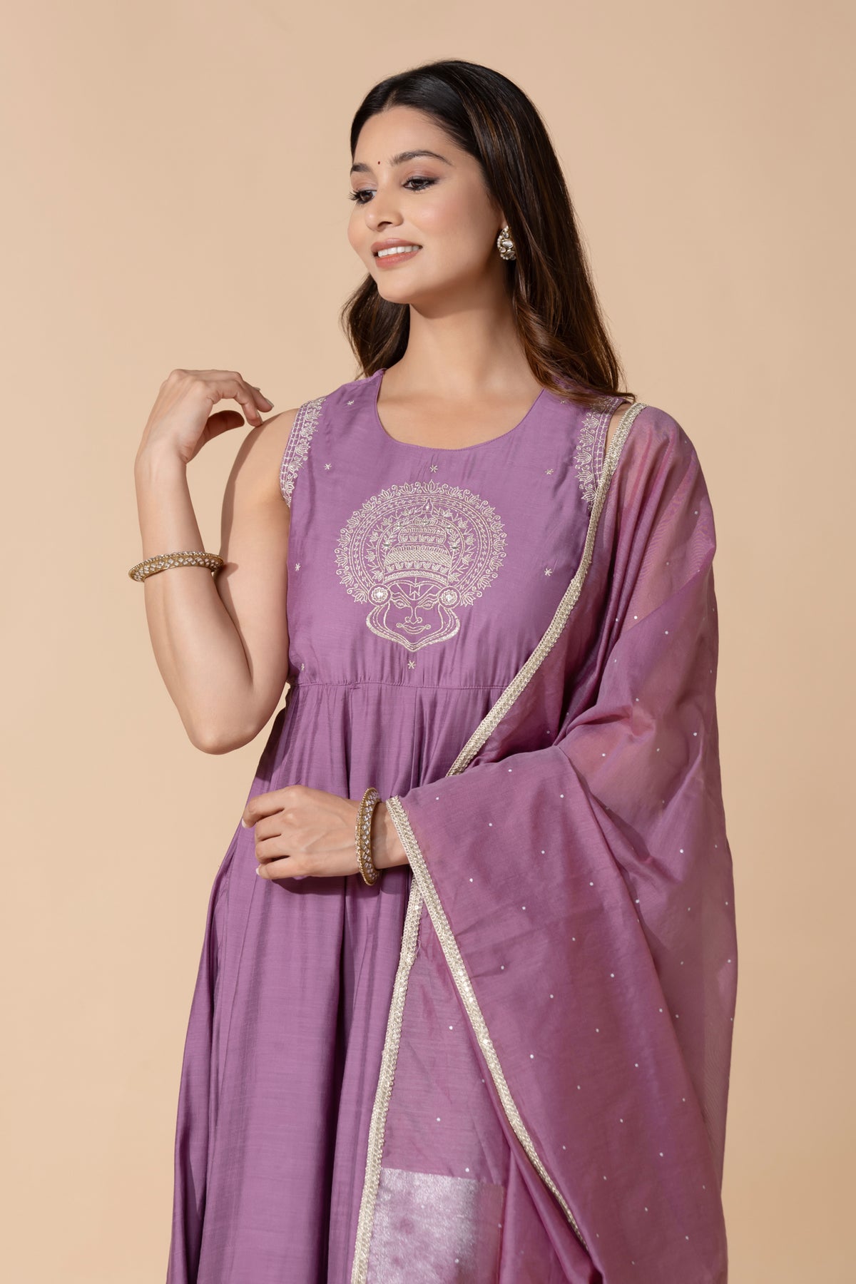 Kathakali Embroidered Lilac A-Line Anarkali With Dupatta