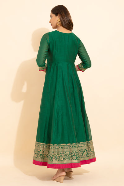 Jewel Embroidered Neckline With Floral Embroidered Border Anarkali Green