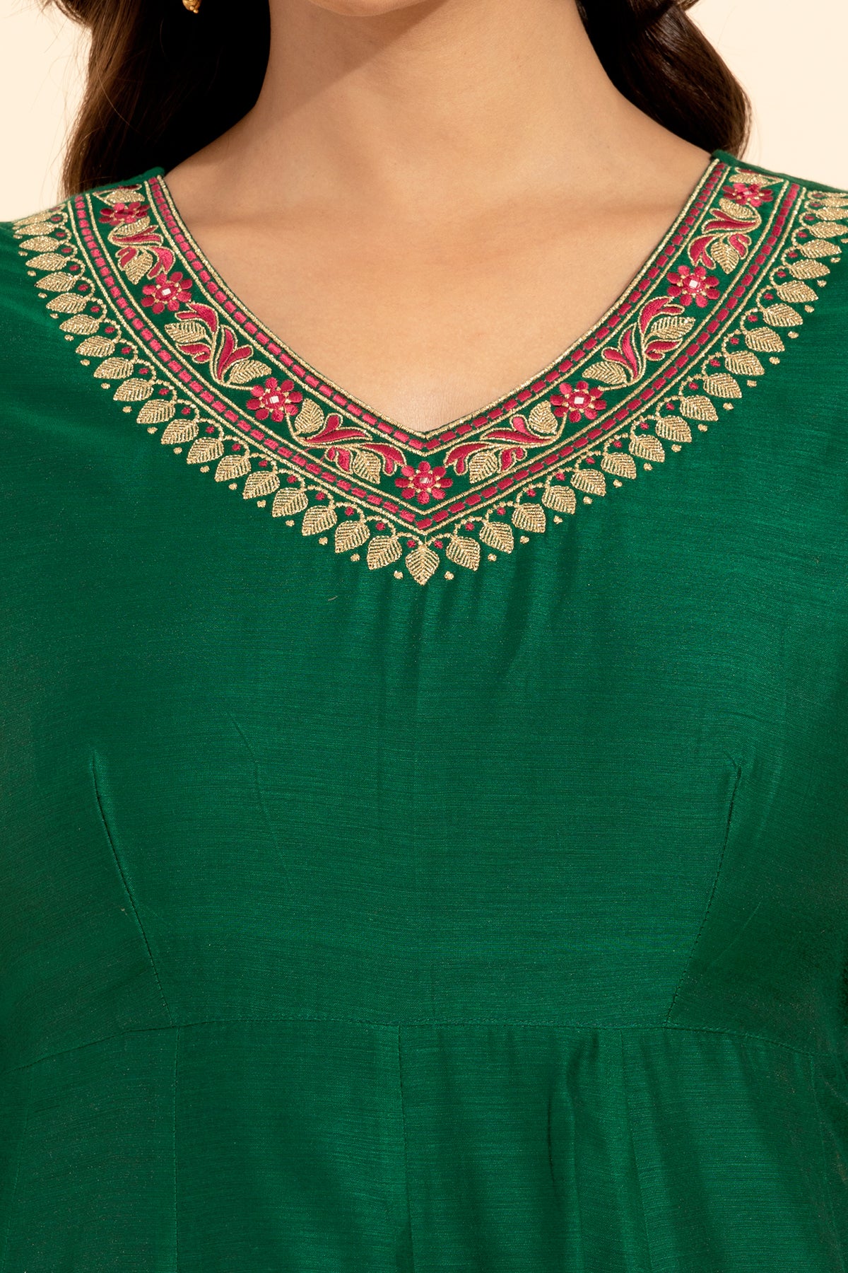 Jewel Embroidered Neckline With Floral Embroidered Border Anarkali Green