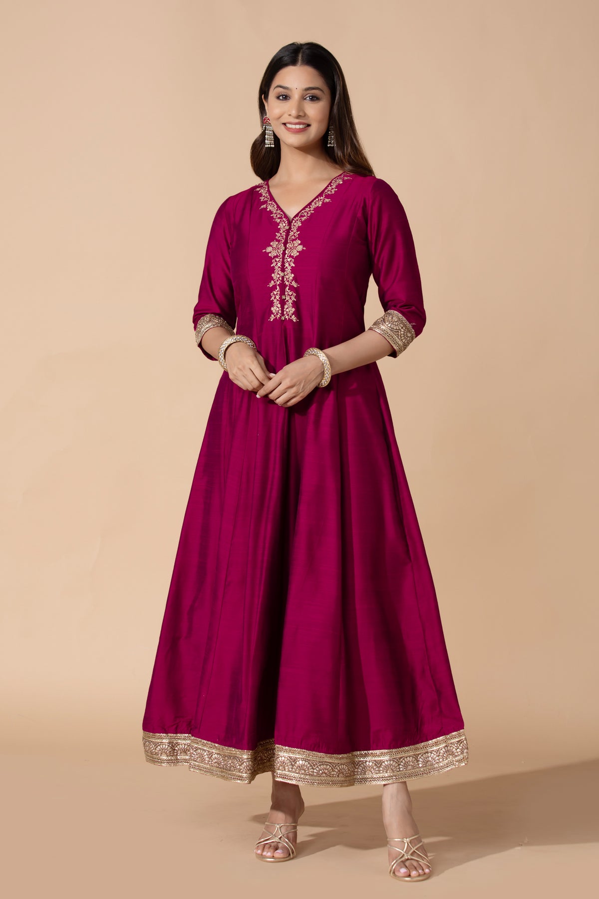 Floral Embroidered & Lace Pink A-Line Anarkali