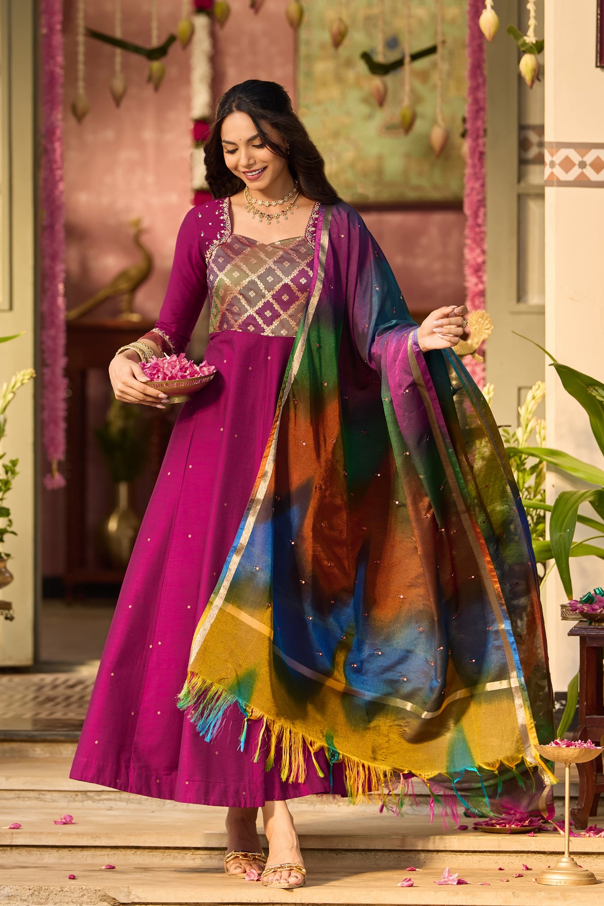 Multicolour Mirror Embroidered Dupatta