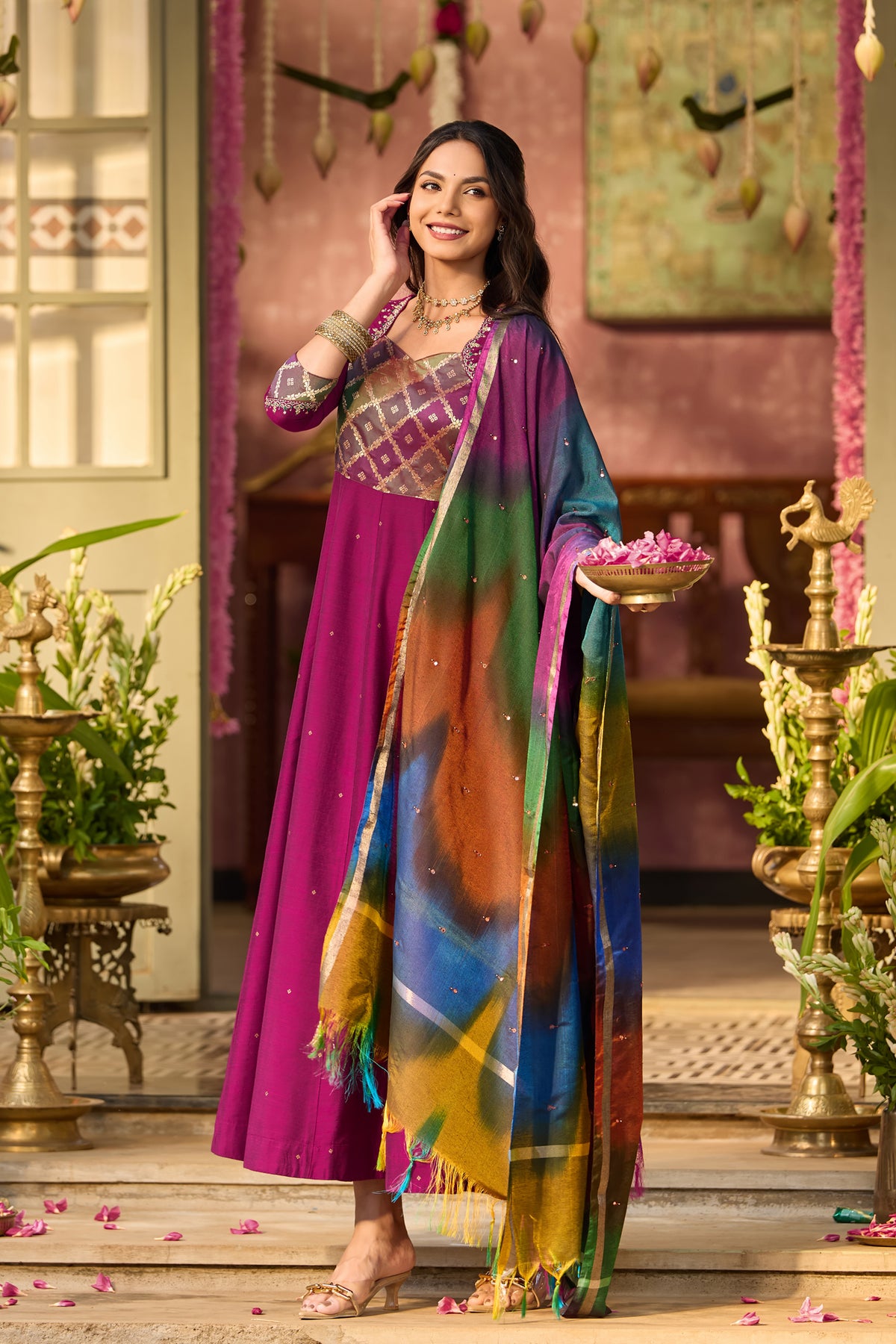 Multicolour Mirror Embroidered Dupatta