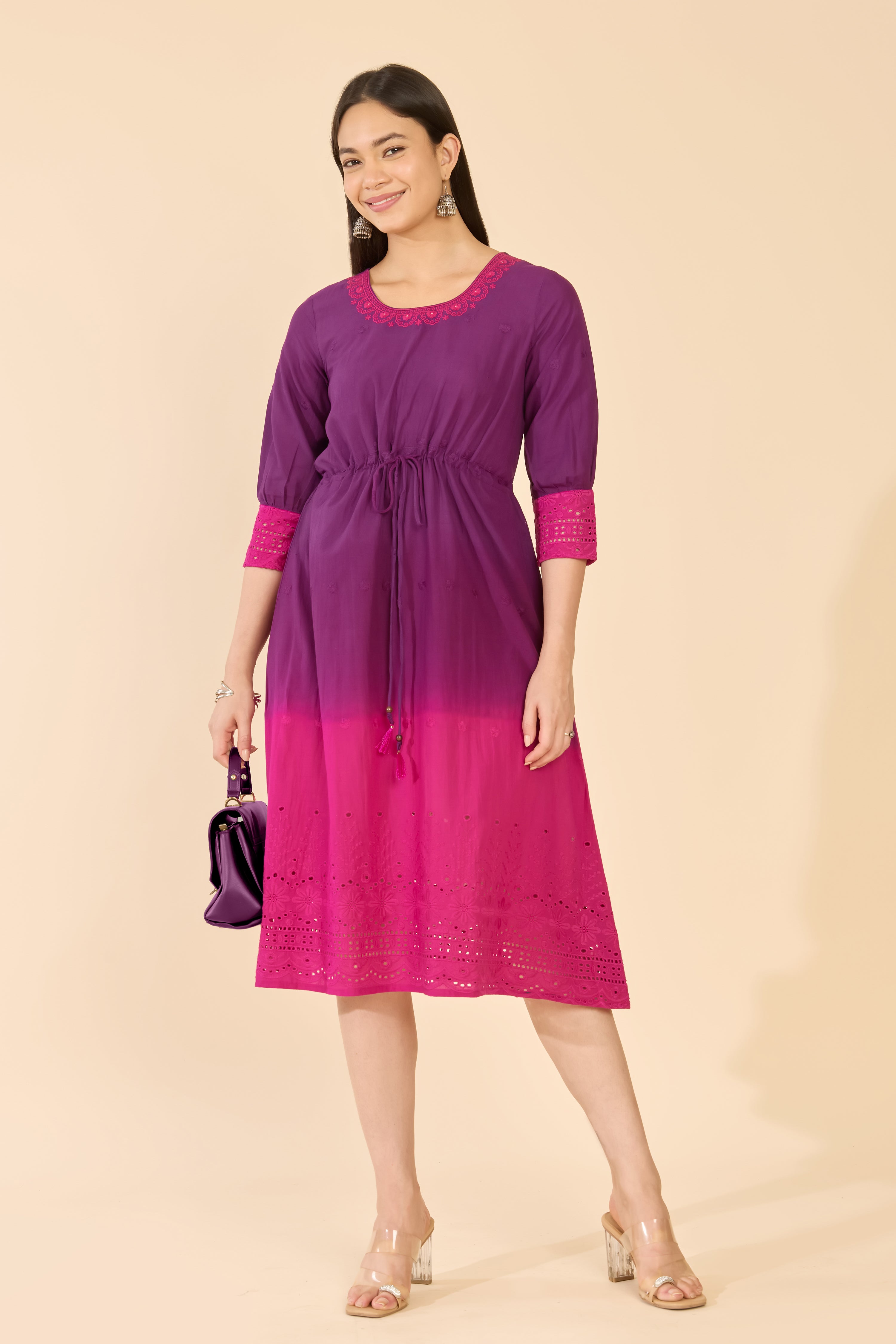 Purple Gradient Cotton Ethnic Dress