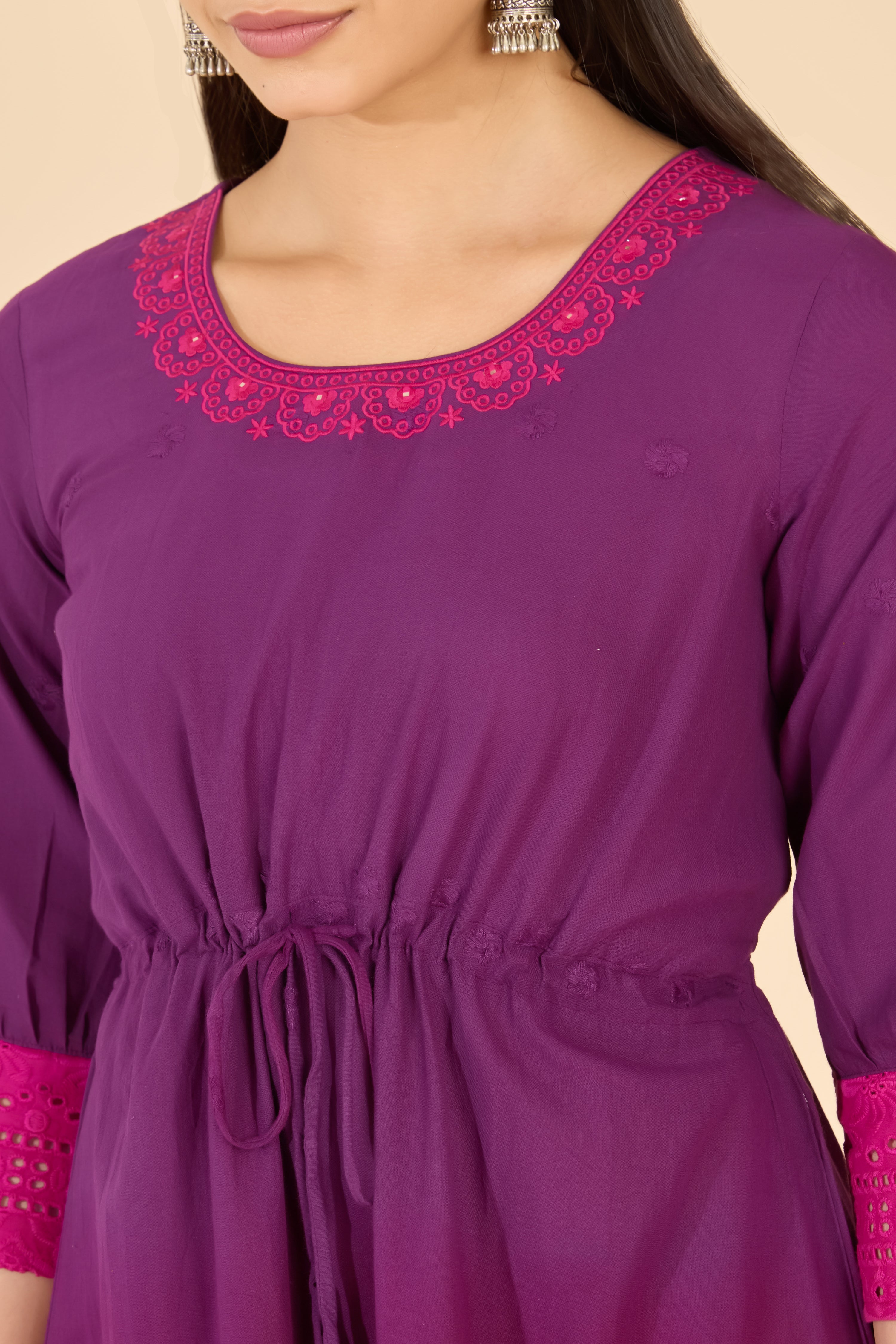 Purple Gradient Cotton Ethnic Dress