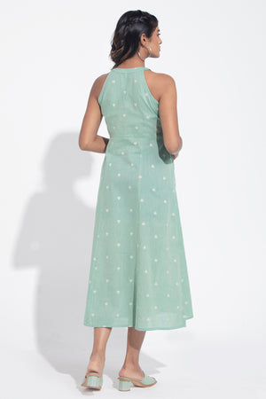Turquoise Green Heart Dobby Cotton A-Line Dress