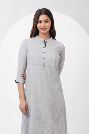 Striped Black & White A-Line Cotton Dress