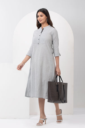 Striped Black & White A-Line Cotton Dress