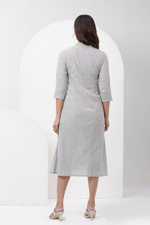 Striped Black & White A-Line Cotton Dress