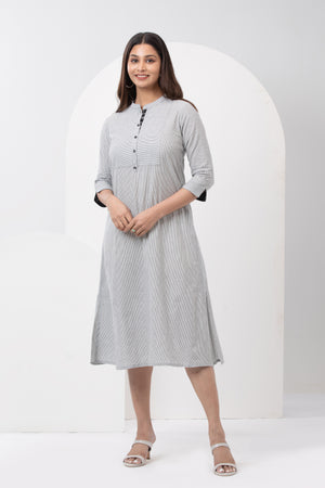 Striped Black & White A-Line Cotton Dress