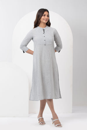 Striped Black & White A-Line Cotton Dress