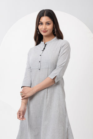 Striped Black & White A-Line Cotton Dress