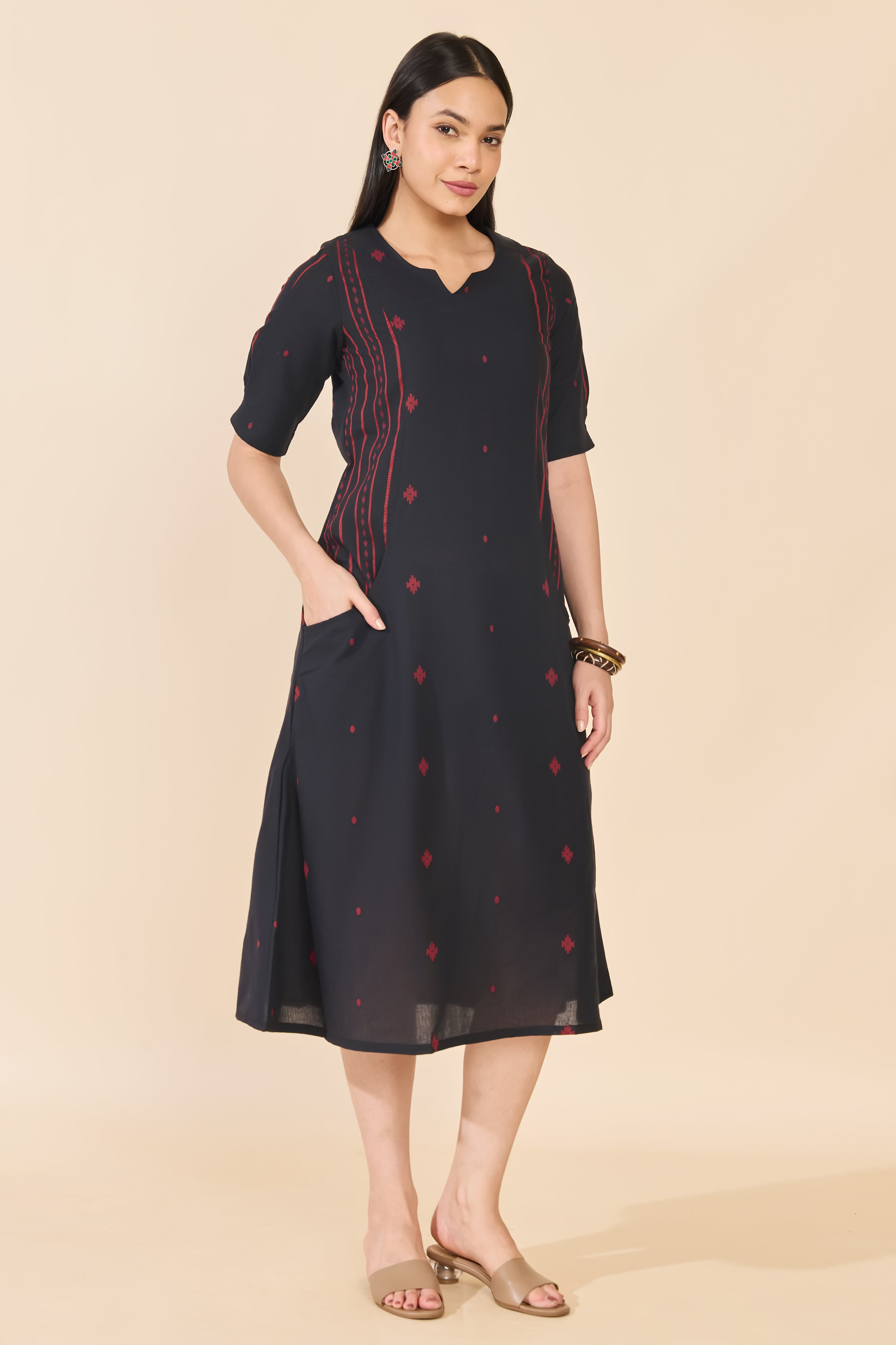 BLACK DOBBY COTTON ETHNIC DRESS